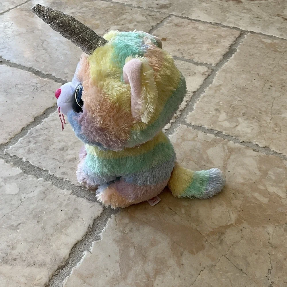 Ty Beanie Boo Kiki The Cat Unicorn Rainbow Glitter Eyes Horn‎ Plush Toy